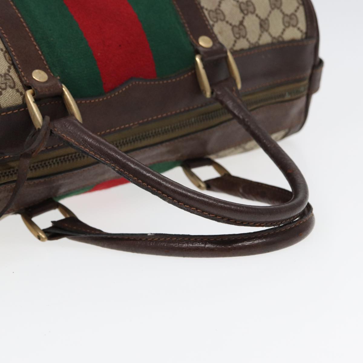 GUCCI GG Supreme Web Sherry Line Boston Bag PVC Beige Red Green Auth 84232