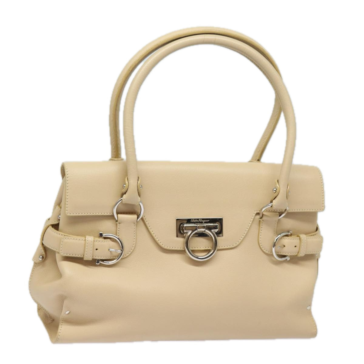 Salvatore Ferragamo Gancini Shoulder Bag Leather Beige Auth 84236