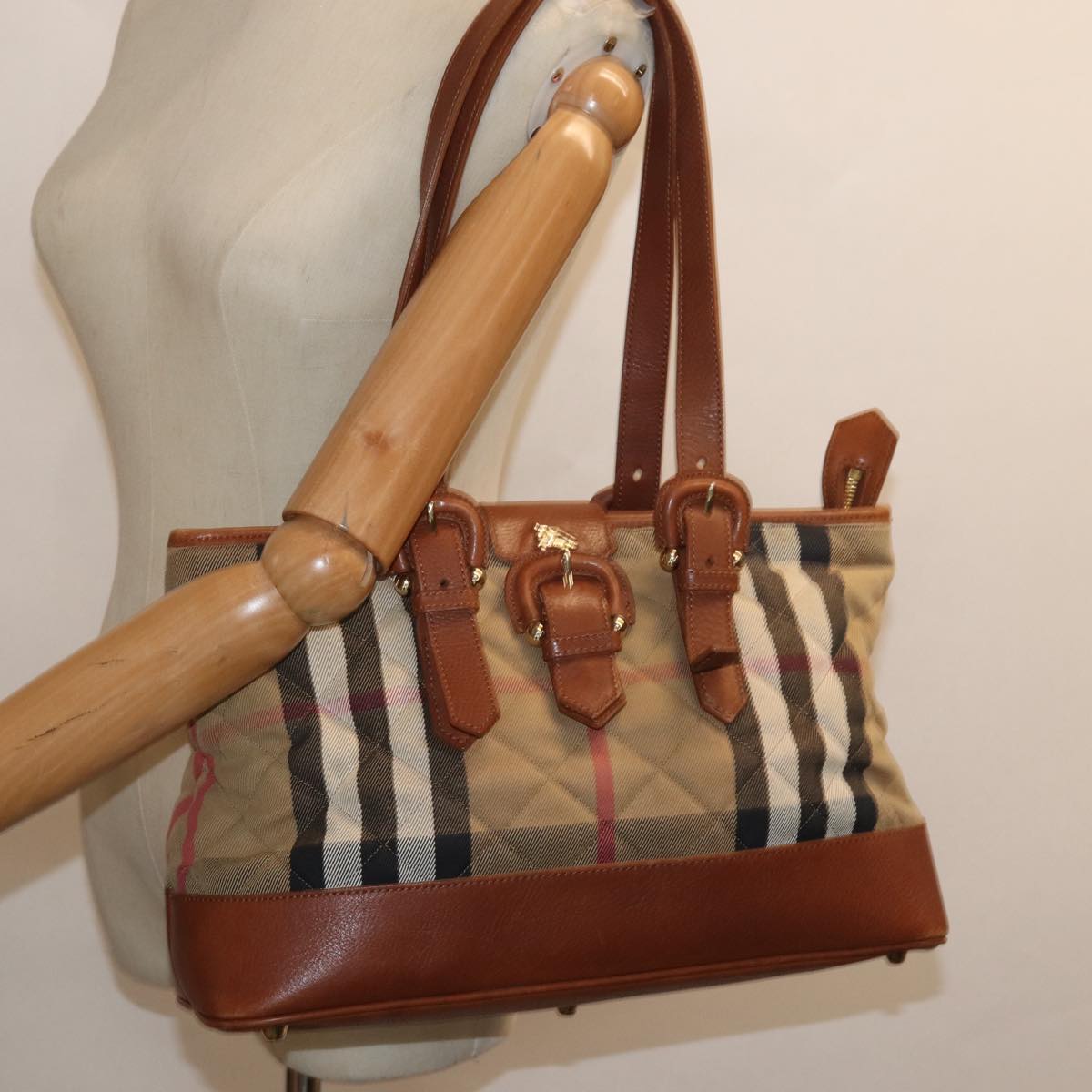 BURBERRY Nova Check Shoulder Bag Canvas Leather Beige Brown Auth 84237