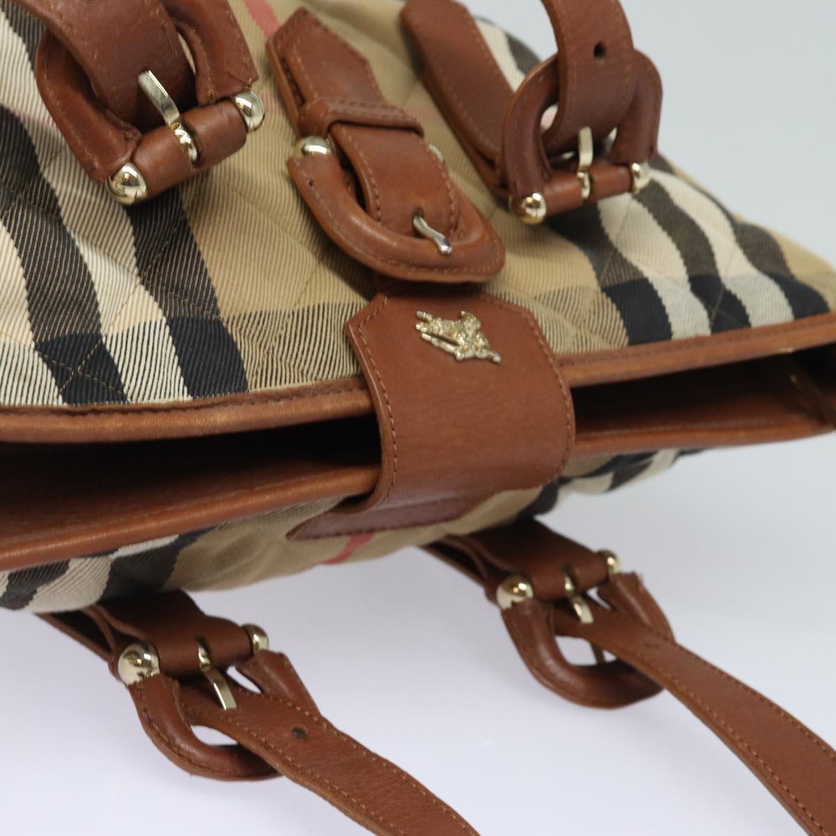 BURBERRY Nova Check Shoulder Bag Canvas Leather Beige Brown Auth 84237