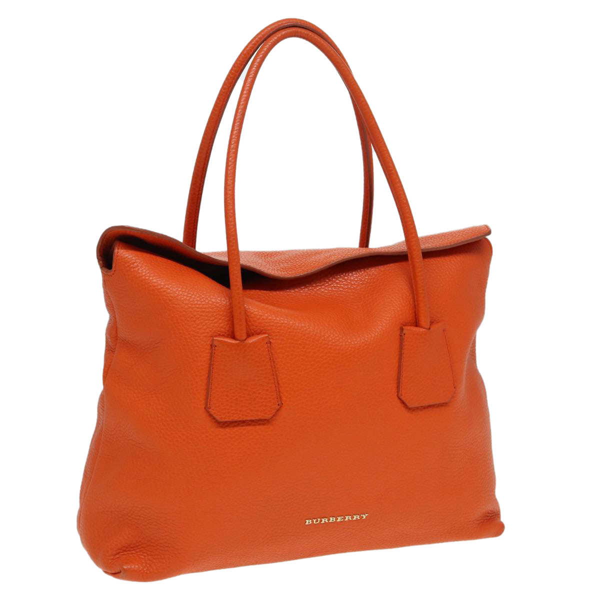 BURBERRY Hand Bag Leather Orange Auth 84243