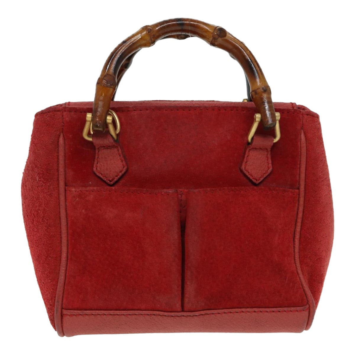 GUCCI Bamboo Shoulder Bag Suede 2way Red 007 1793 0238 Auth 84245