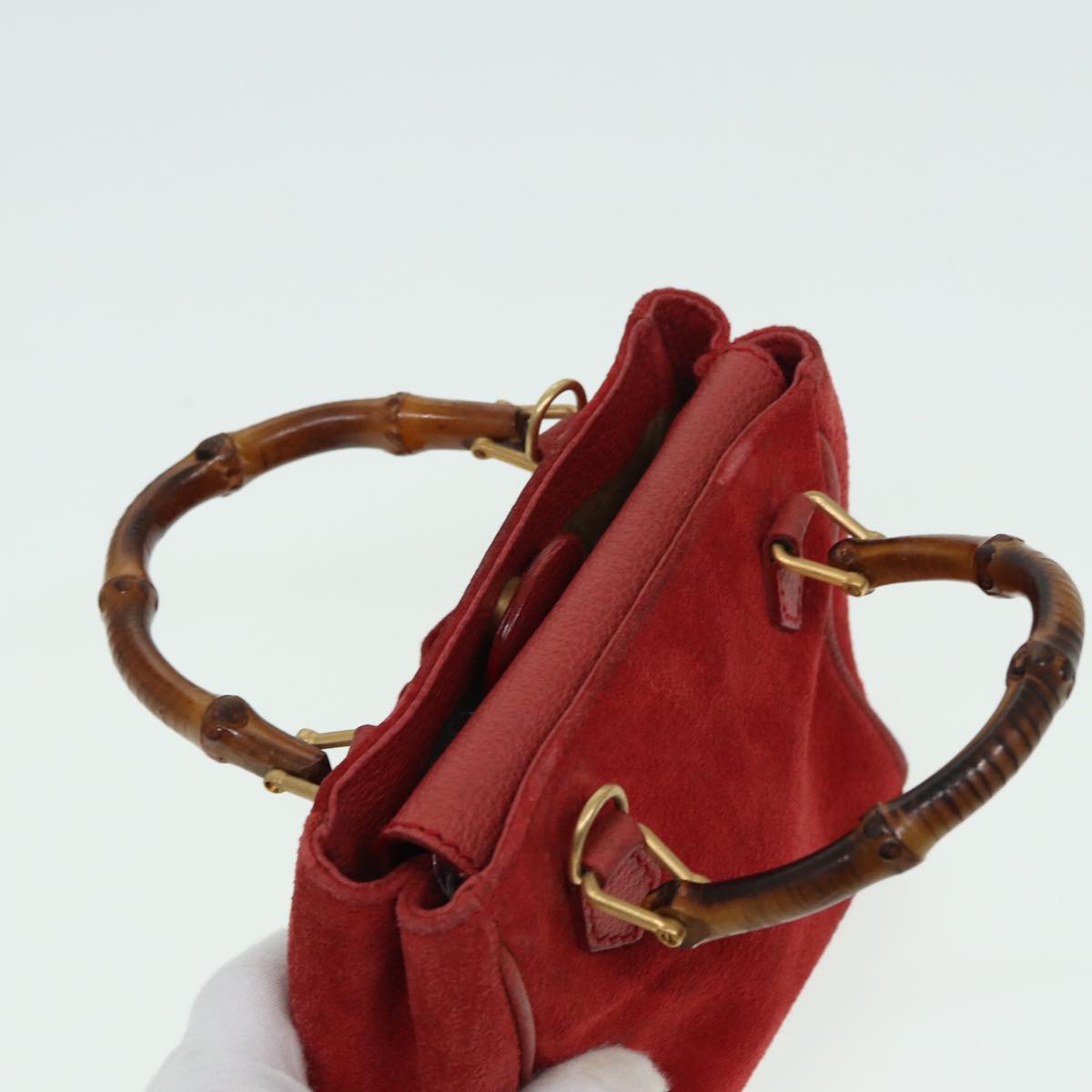 GUCCI Bamboo Shoulder Bag Suede 2way Red 007 1793 0238 Auth 84245