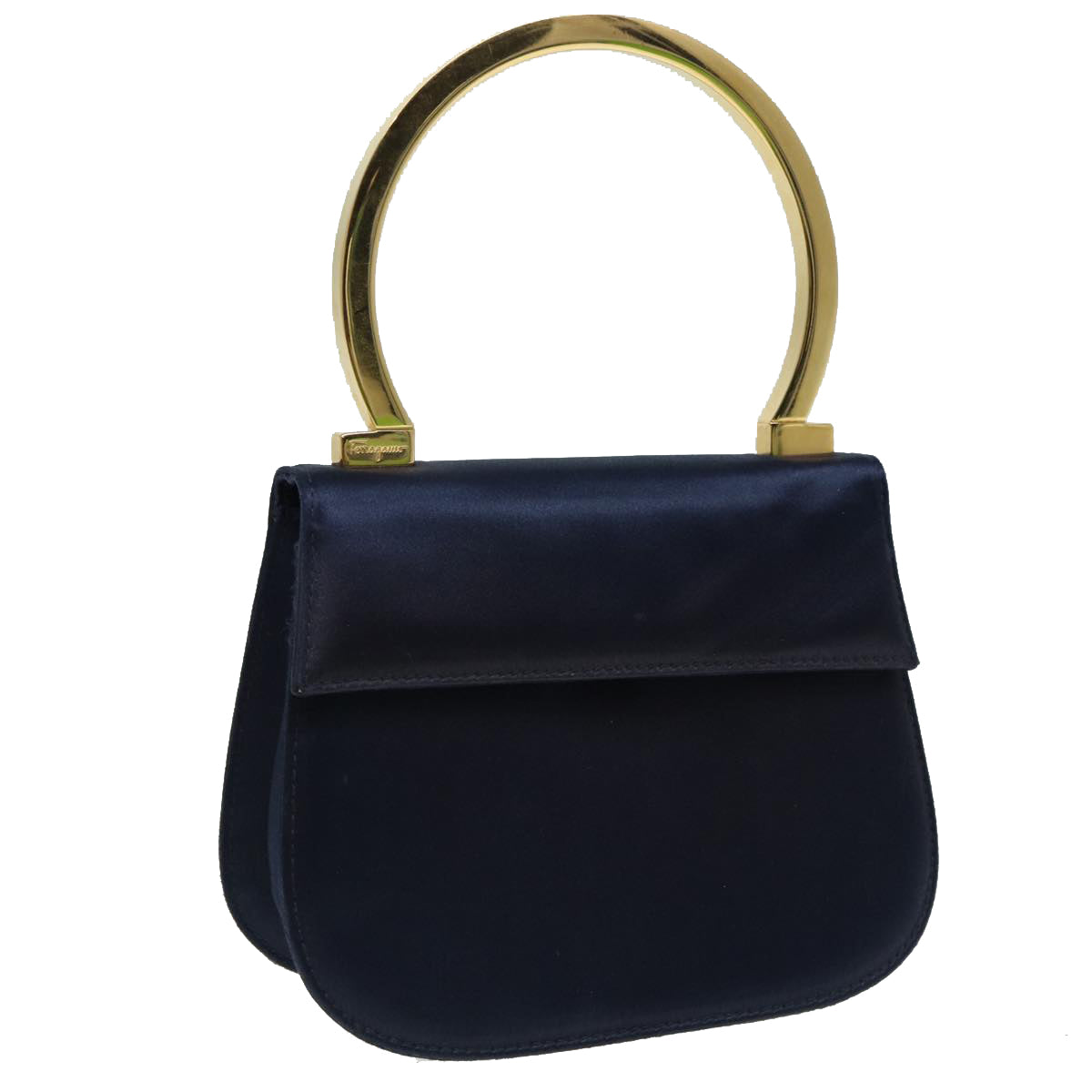 Salvatore Ferragamo Hand Bag Silk Navy Auth 84247