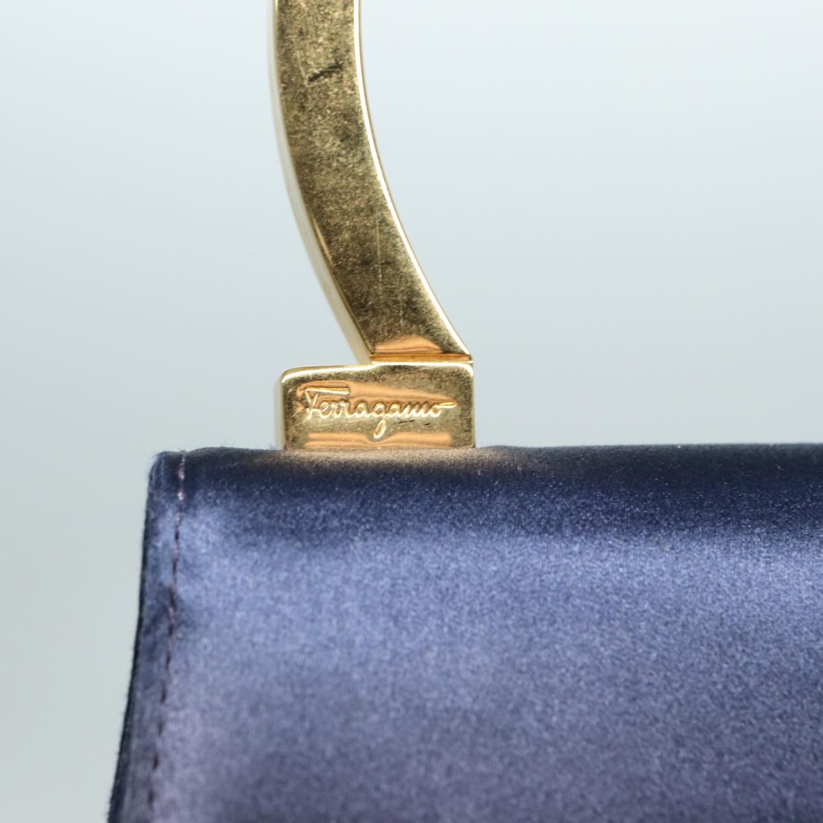 Salvatore Ferragamo Hand Bag Silk Navy Auth 84247