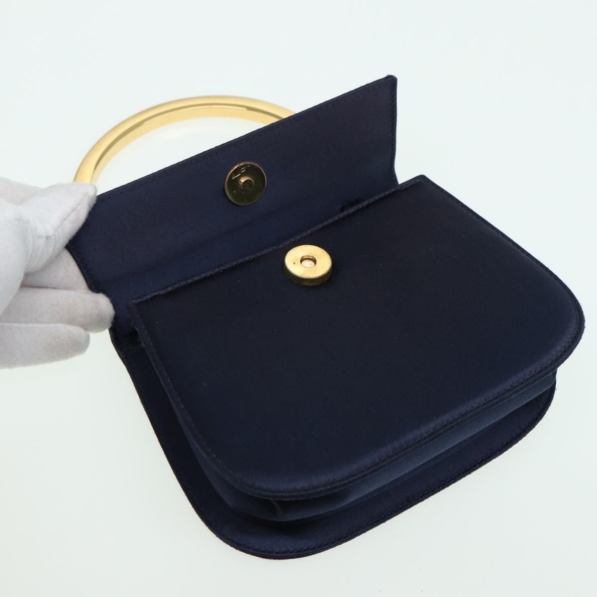 Salvatore Ferragamo Hand Bag Silk Navy Auth 84247