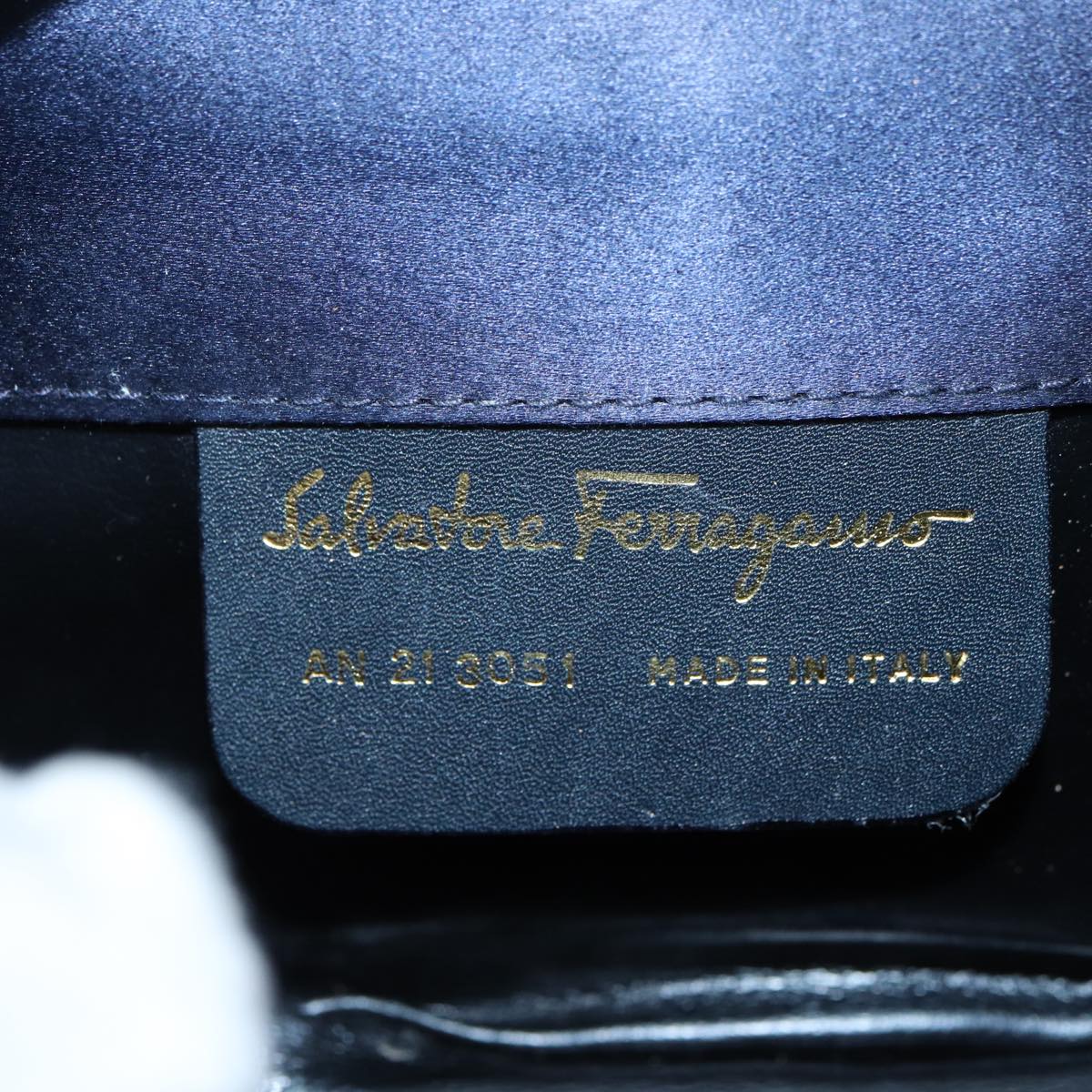 Salvatore Ferragamo Hand Bag Silk Navy Auth 84247