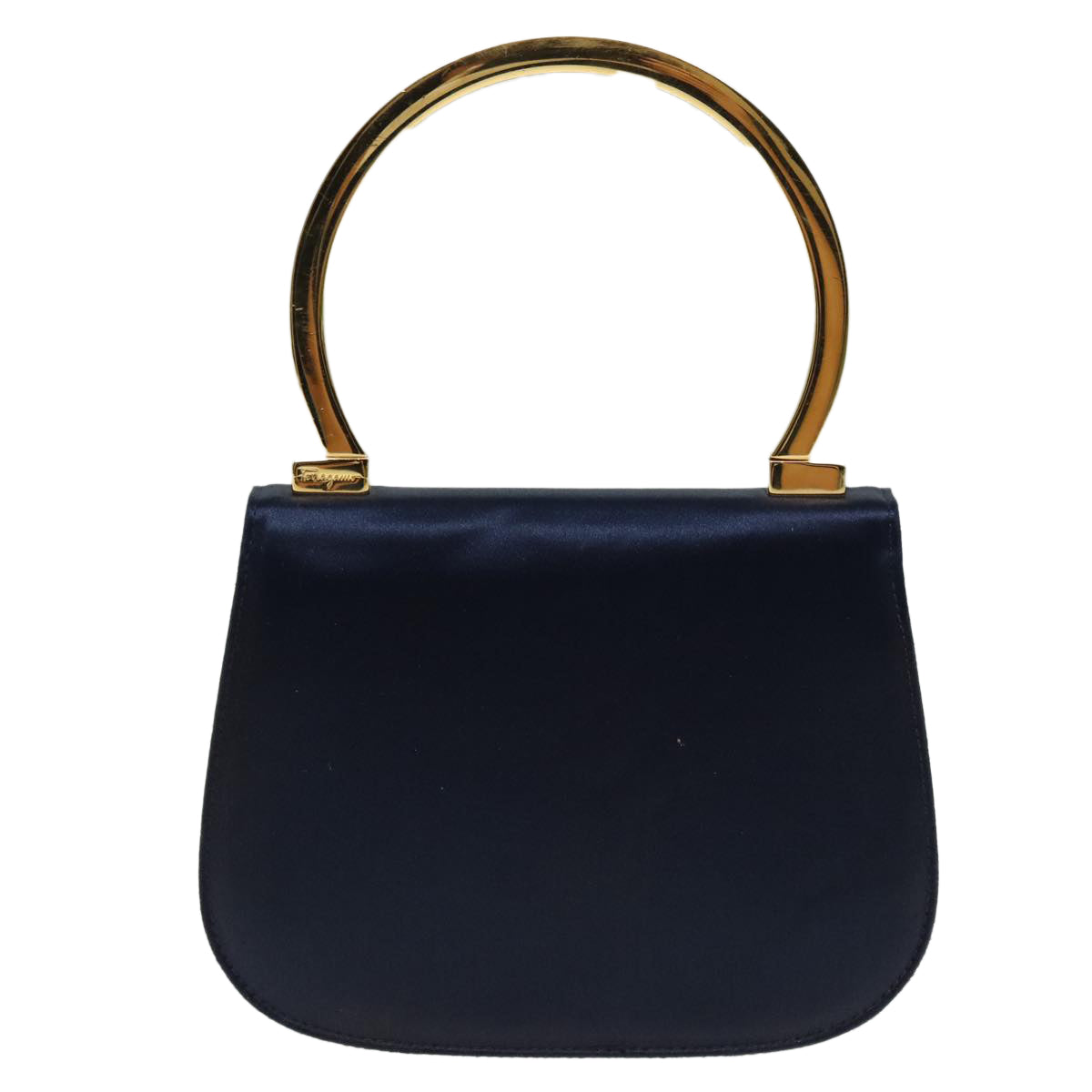 Salvatore Ferragamo Hand Bag Silk Navy Auth 84247