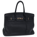 HERMES Birkin 35 Hand Bag Leather Black Silver Auth 84250-1