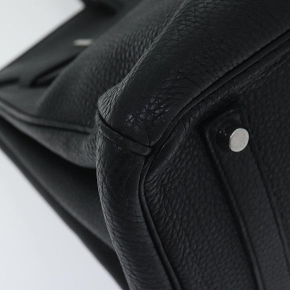 HERMES Birkin 35 Hand Bag Leather Black Silver Auth 84250