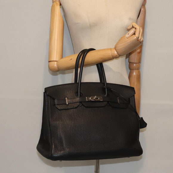 HERMES Birkin 35 Hand Bag Leather Black Silver Auth 84250