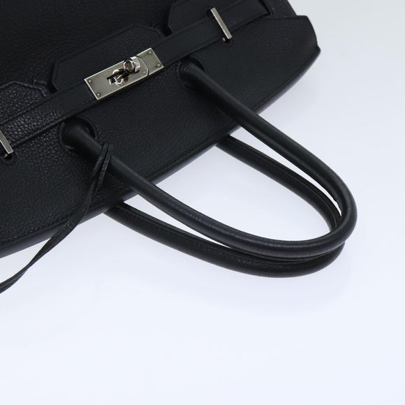 HERMES Birkin 35 Hand Bag Leather Black Silver Auth 84250
