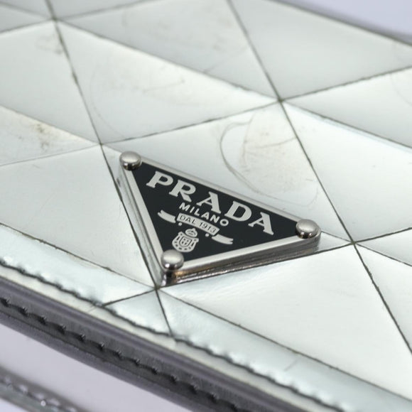 PRADA Shoulder Pouch Triangle Panel Silver Auth 84299