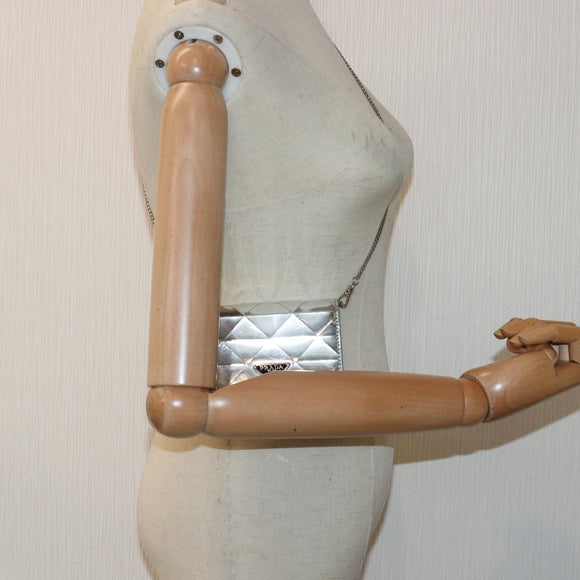 PRADA Shoulder Pouch Triangle Panel Silver Auth 84299