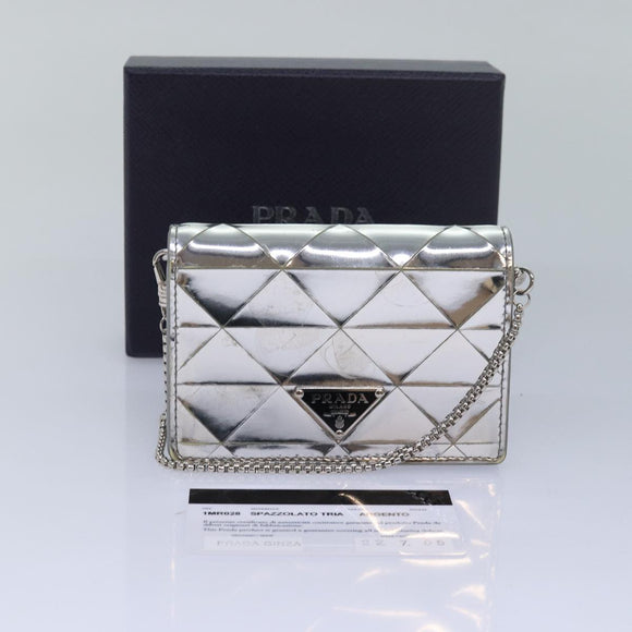 PRADA Schulterbeutel Dreieckspanel Silber Auth 84299