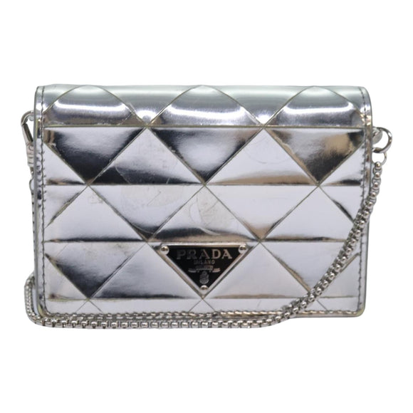 PRADA Shoulder Pouch Triangle Panel Silver Auth 84299