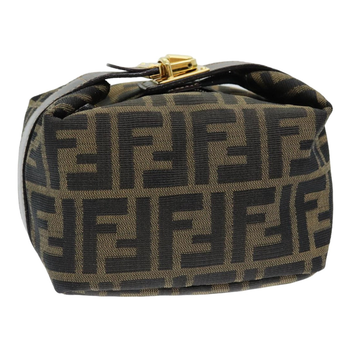 FENDI Zucca Canvas Vanity Pouch Brown Black Auth 84312