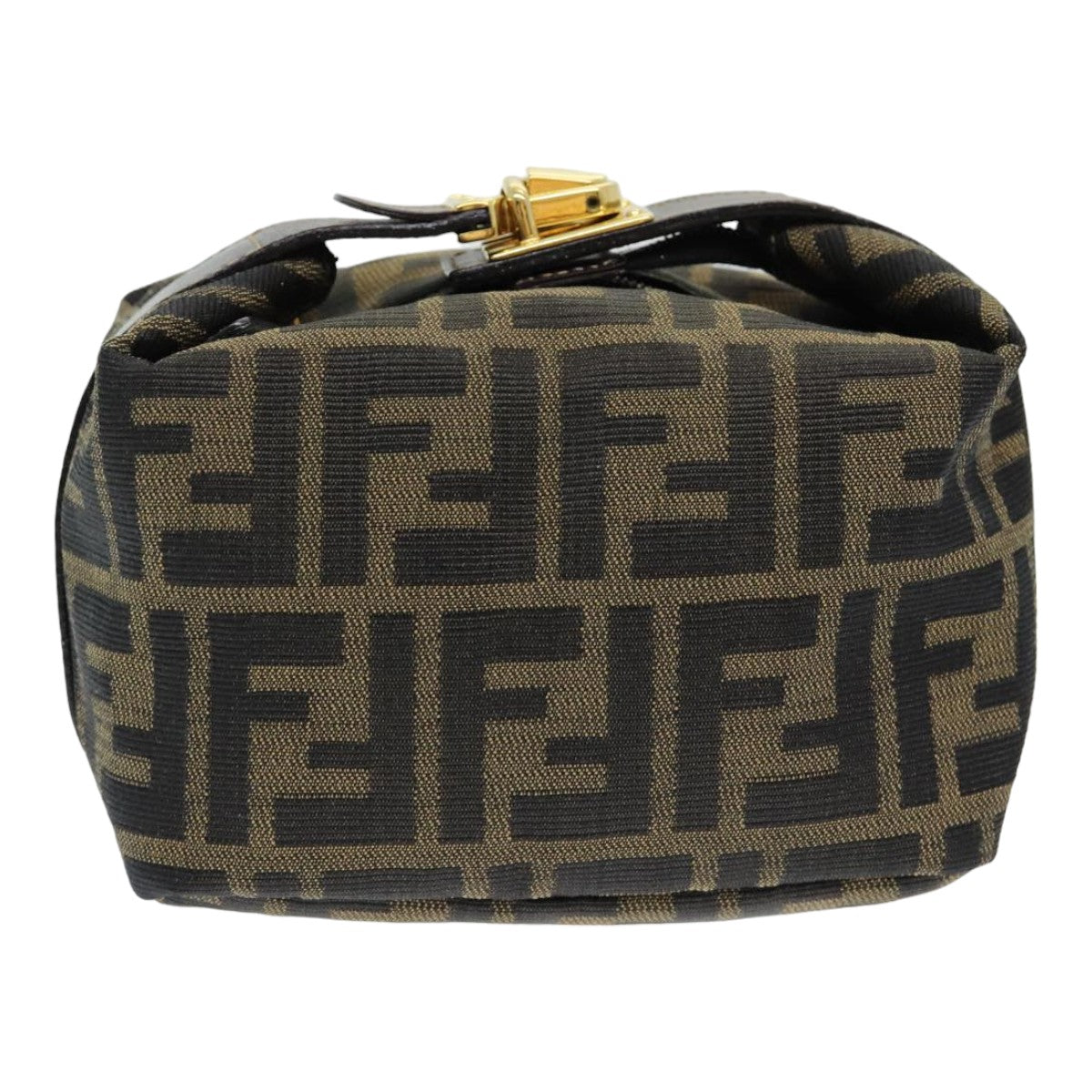 FENDI Zucca Canvas Vanity Pouch Brown Black Auth 84312