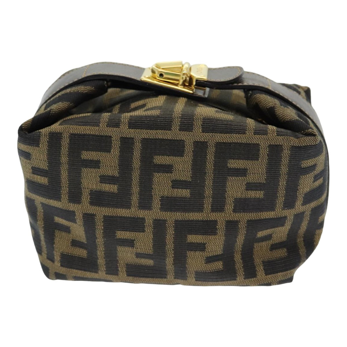 FENDI Zucca Canvas Vanity Pouch Brown Black Auth 84312 - 0