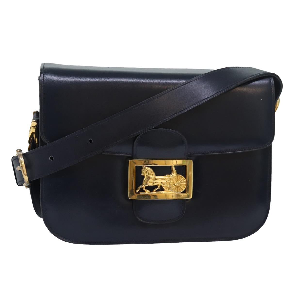 CELINE Shoulder Bag Leather Navy Auth 84419