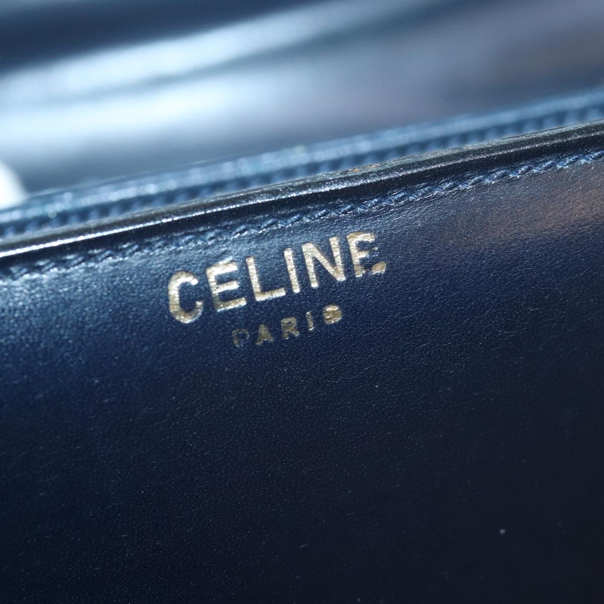 CELINE Shoulder Bag Leather Navy Auth 84419