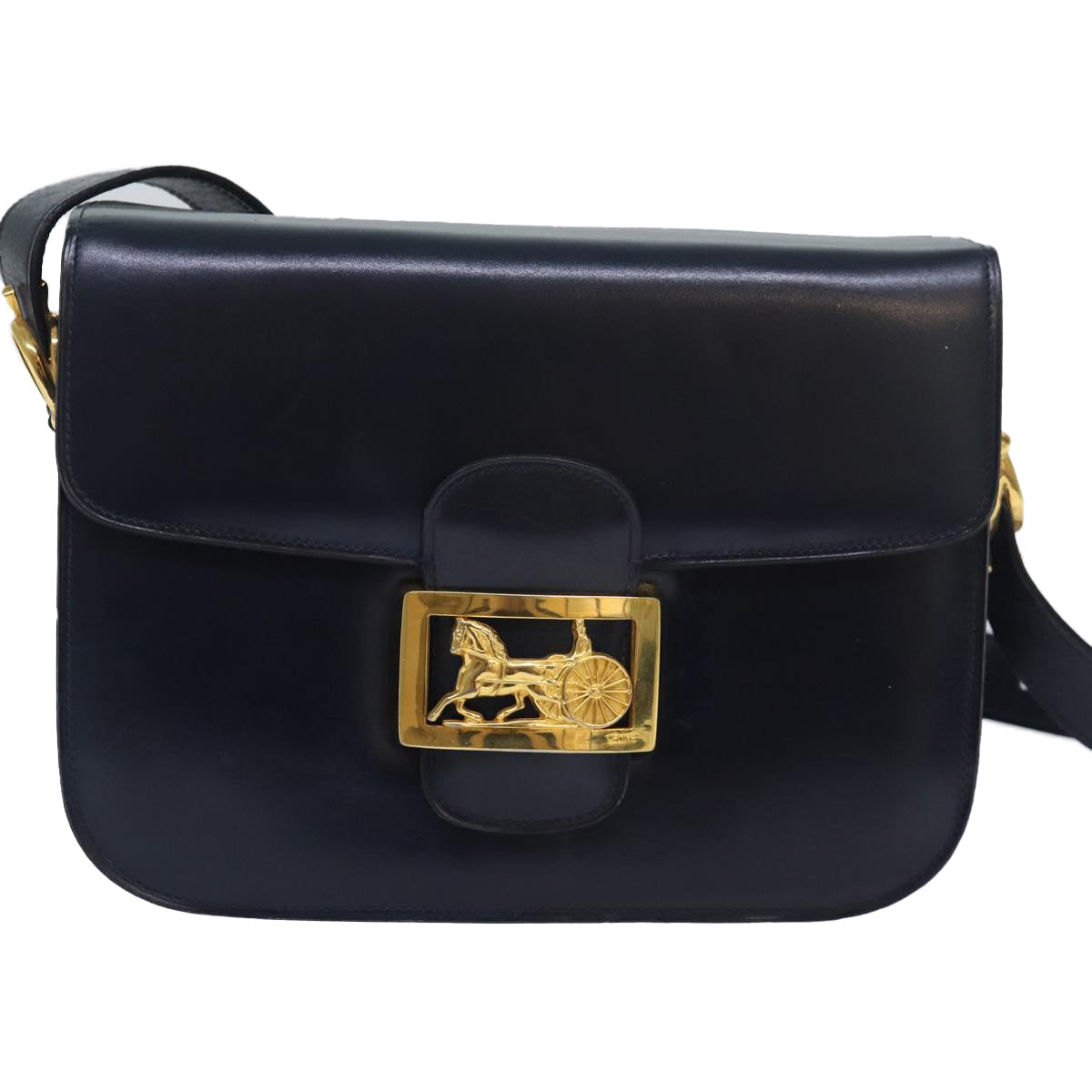 CELINE Shoulder Bag Leather Navy Auth 84419