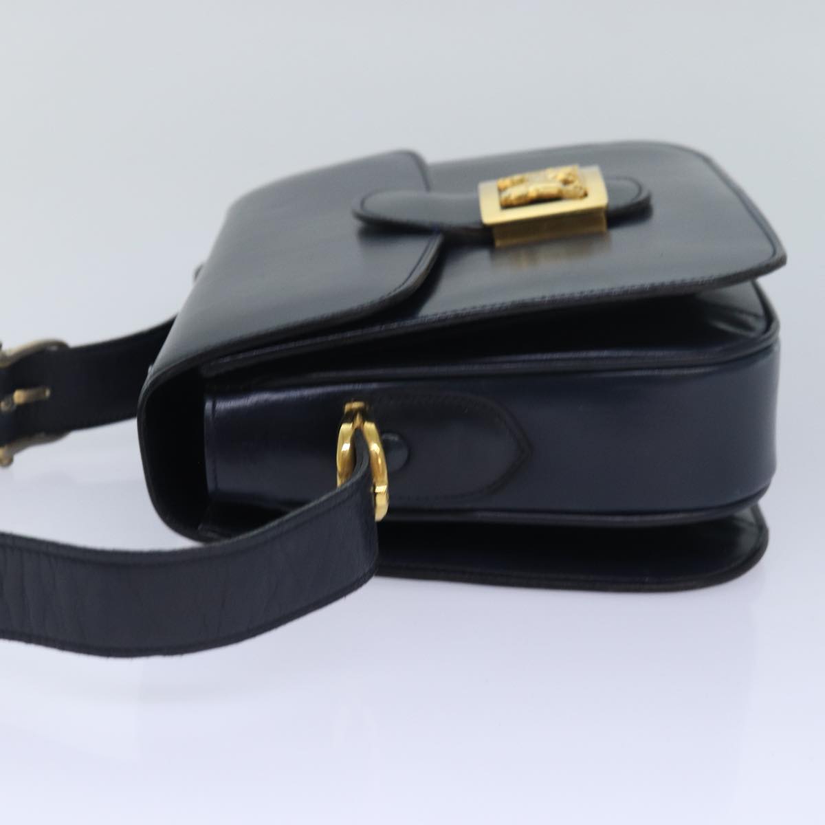 CELINE Shoulder Bag Leather Navy Auth 84419