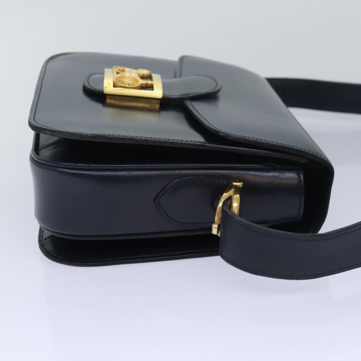 CELINE Shoulder Bag Leather Navy Auth 84419