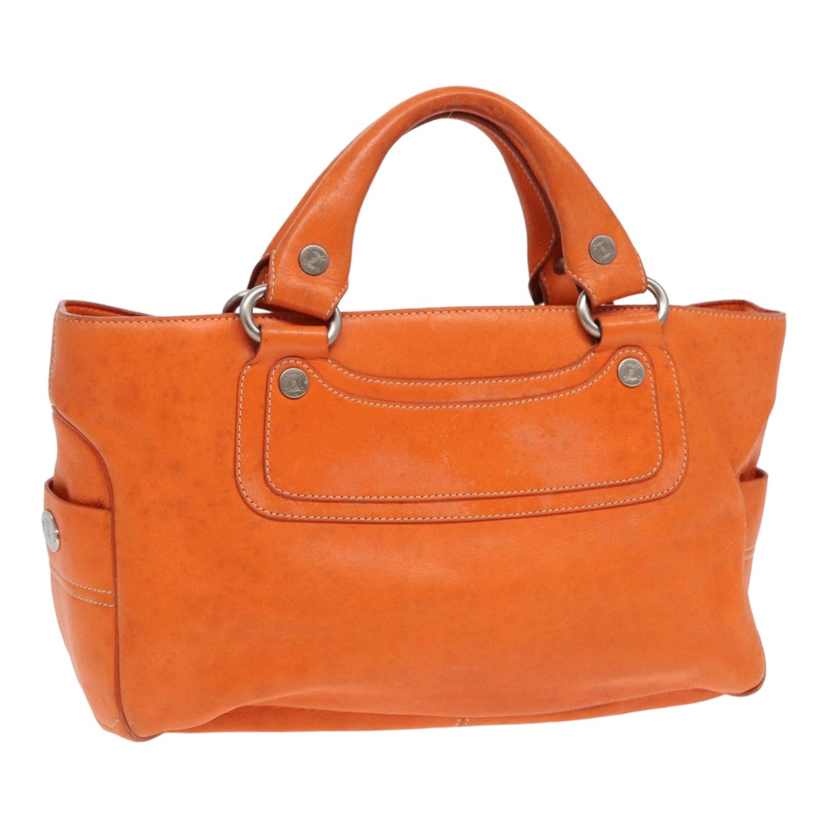 CELINE Hand Bag Leather Orange Auth 84423