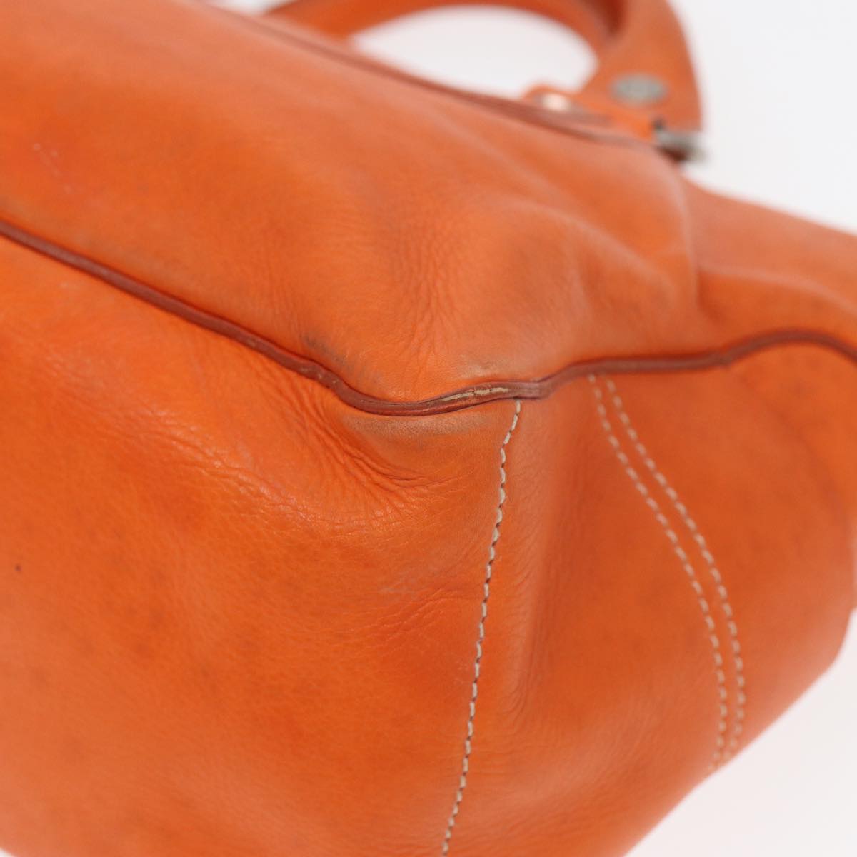 CELINE Hand Bag Leather Orange Auth 84423