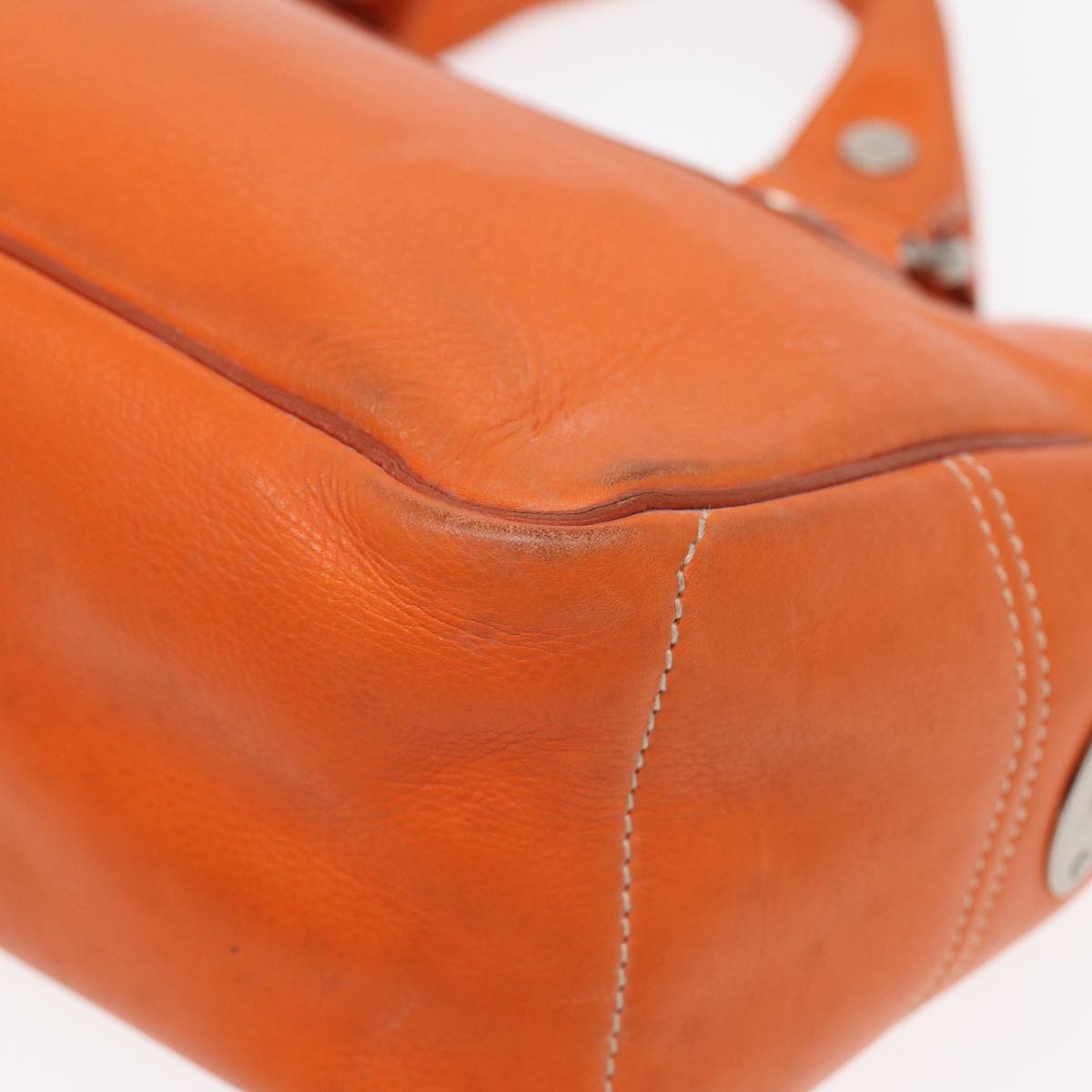 CELINE Hand Bag Leather Orange Auth 84423