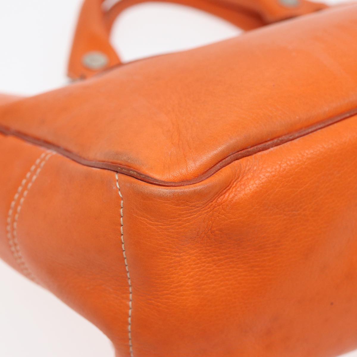 CELINE Hand Bag Leather Orange Auth 84423