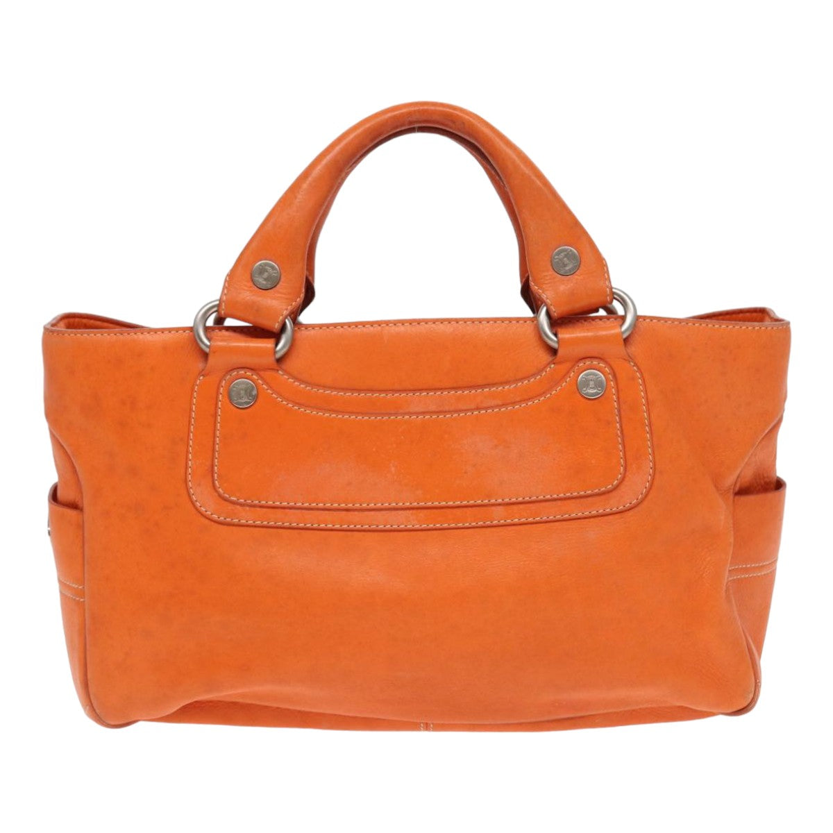 CELINE Hand Bag Leather Orange Auth 84423