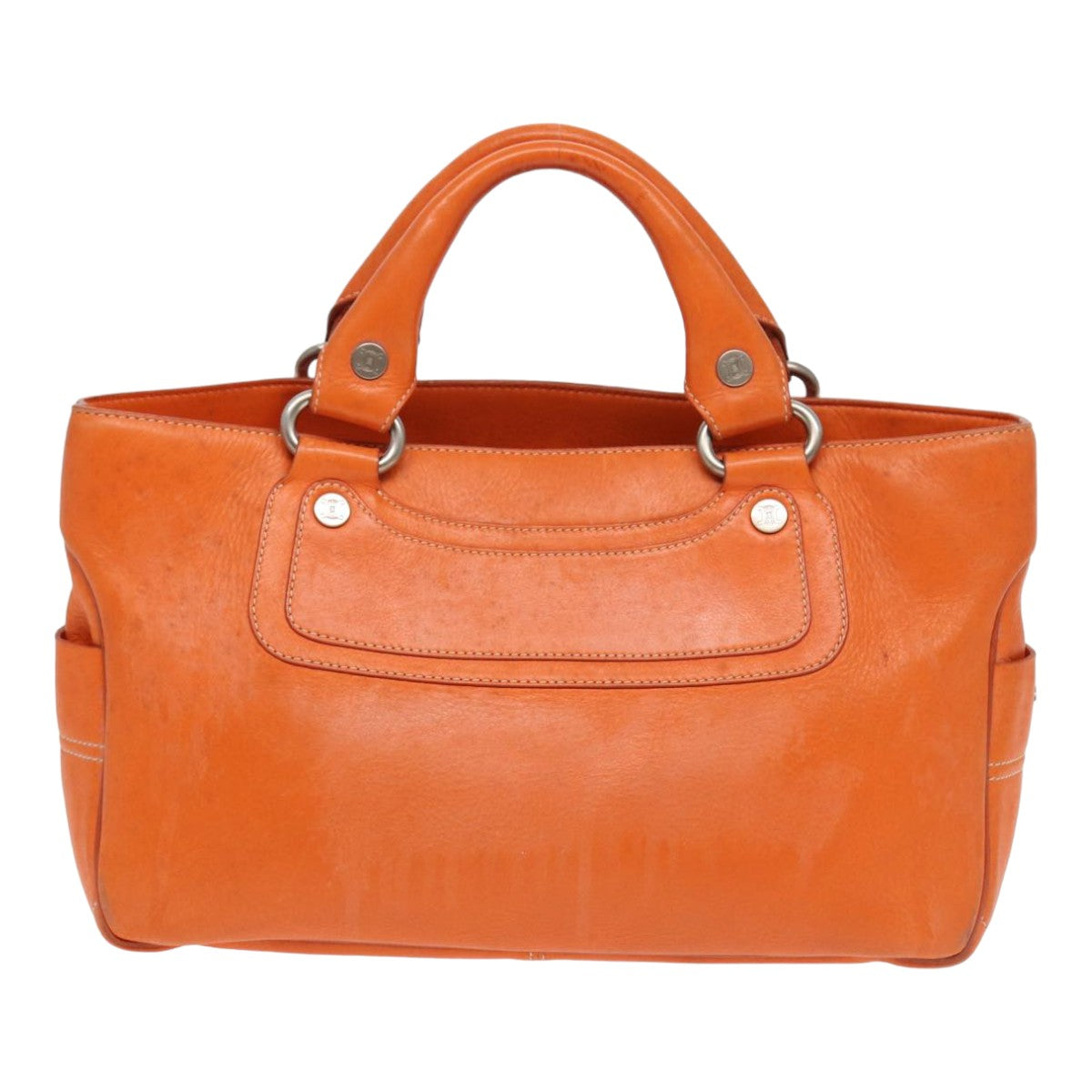 CELINE Hand Bag Leather Orange Auth 84423