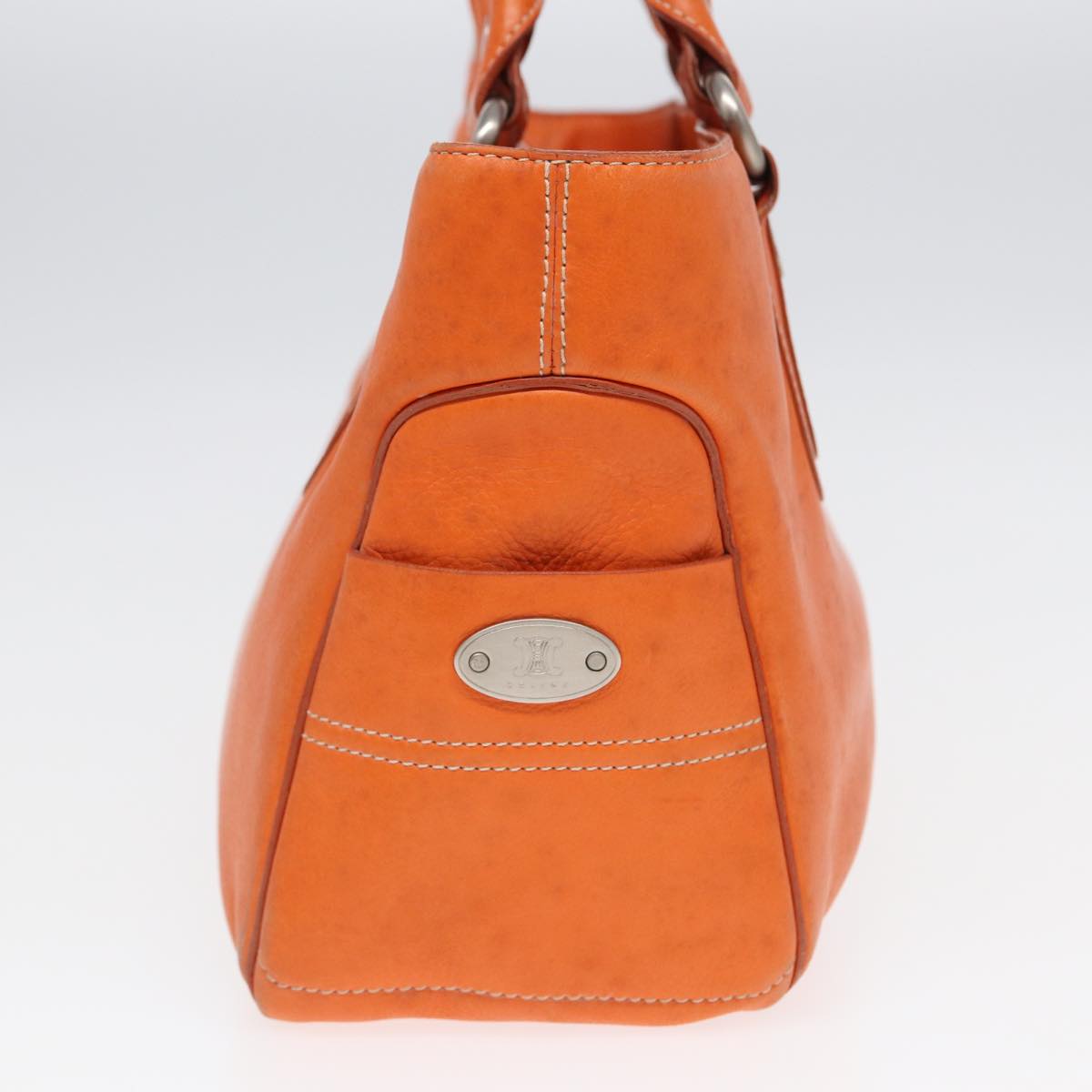 CELINE Hand Bag Leather Orange Auth 84423