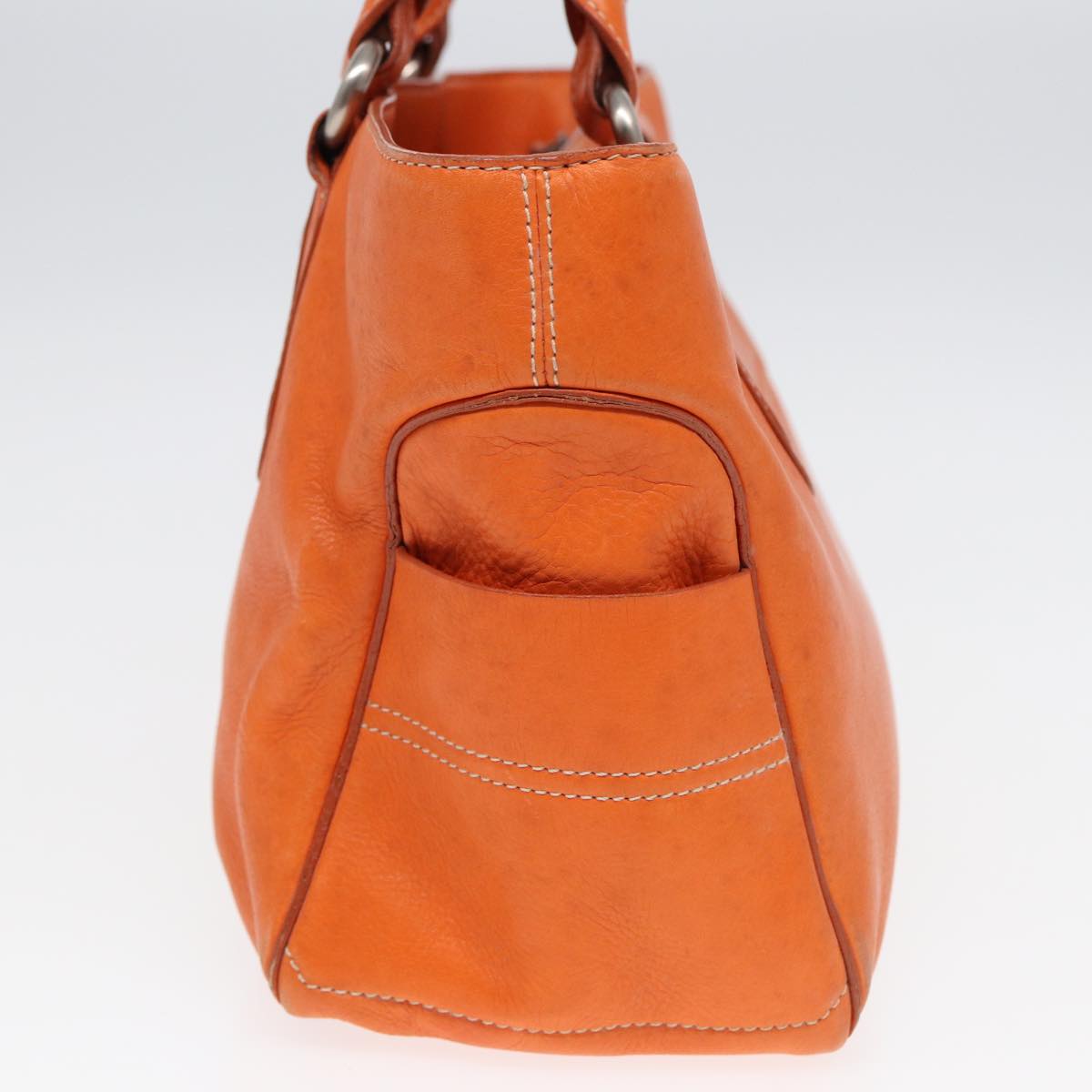 CELINE Hand Bag Leather Orange Auth 84423