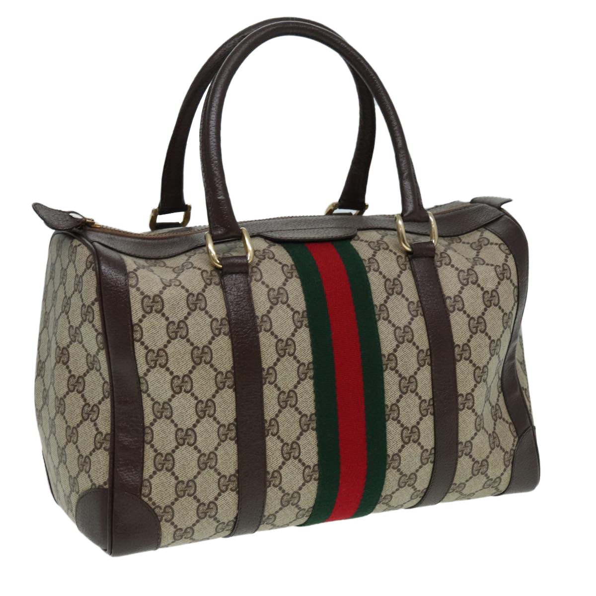 GUCCI GG Canvas Boston Bag PVC Leather Brown Auth 84428