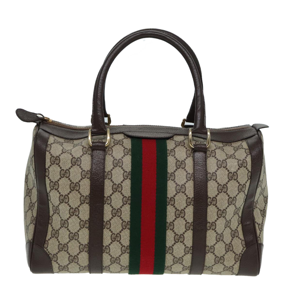 GUCCI GG Canvas Boston Bag PVC Leather Brown Auth 84428