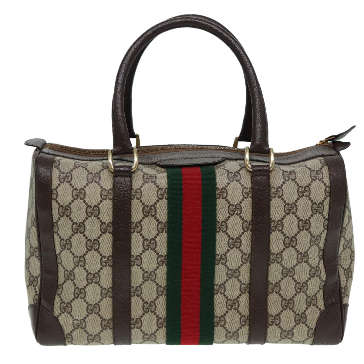 GUCCI GG Canvas Boston Bag PVC Leather Brown Auth 84428 - 0