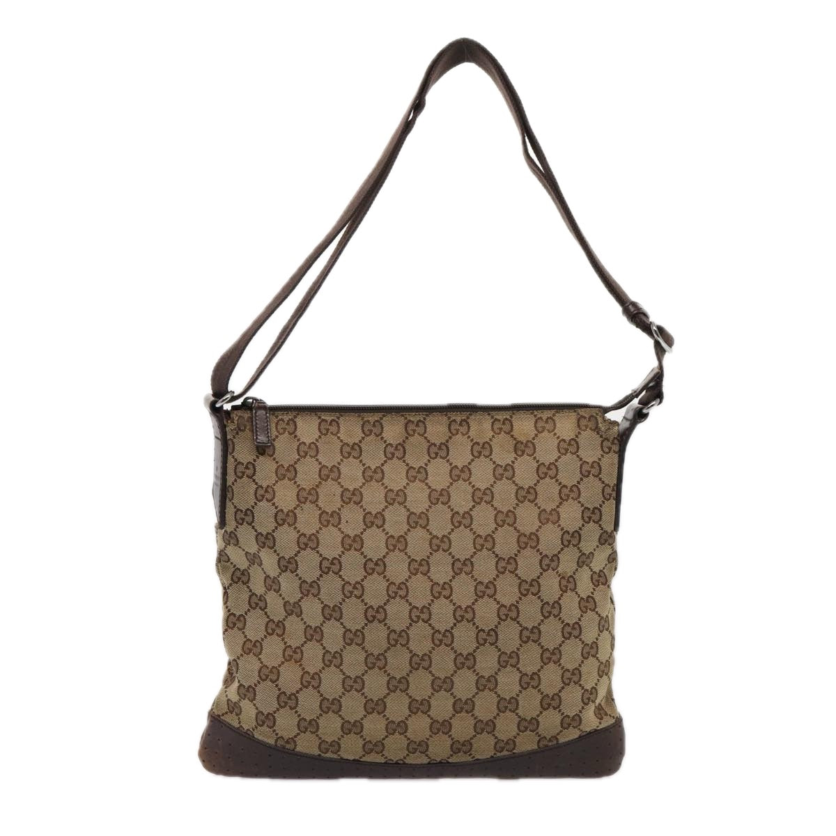 GUCCI GG Canvas Shoulder Bag Beige 145857 Auth 84432