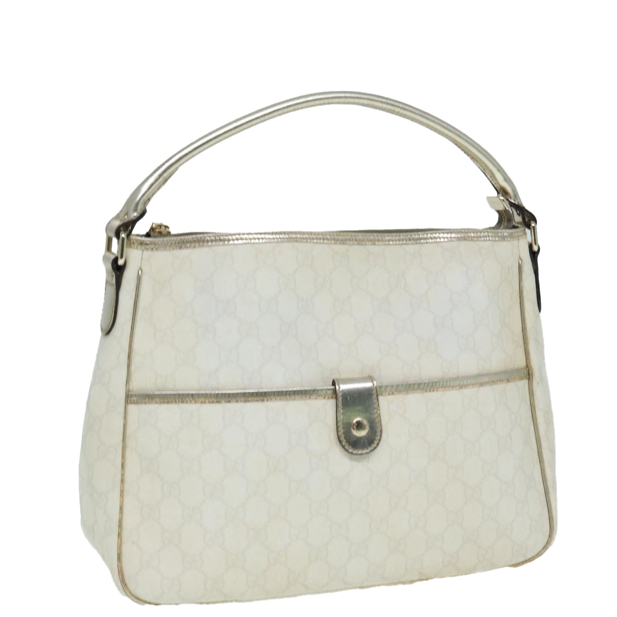 GUCCI GG Canvas Shoulder Bag PVC Leather White Auth 84436