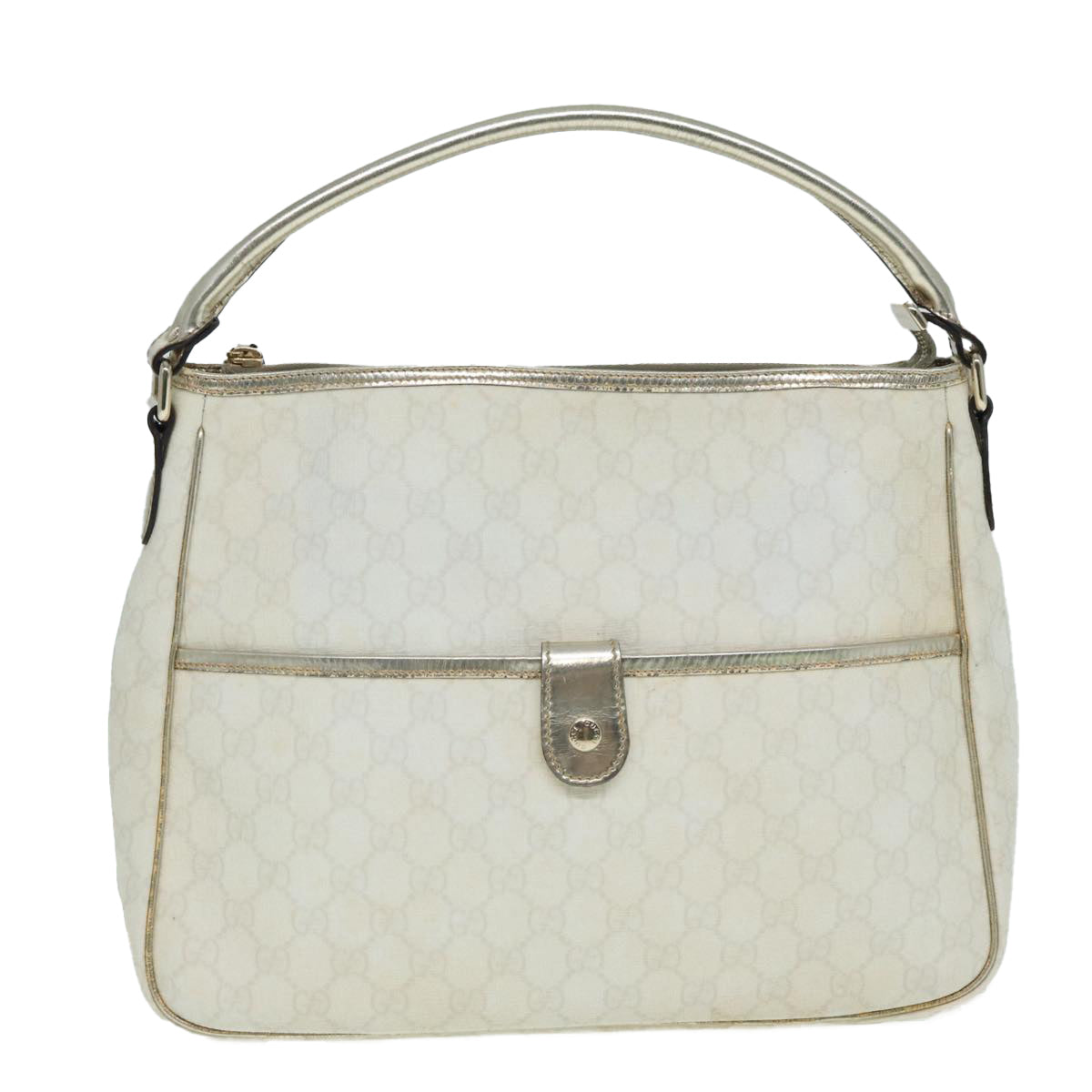 GUCCI GG Canvas Shoulder Bag PVC Leather White Auth 84436