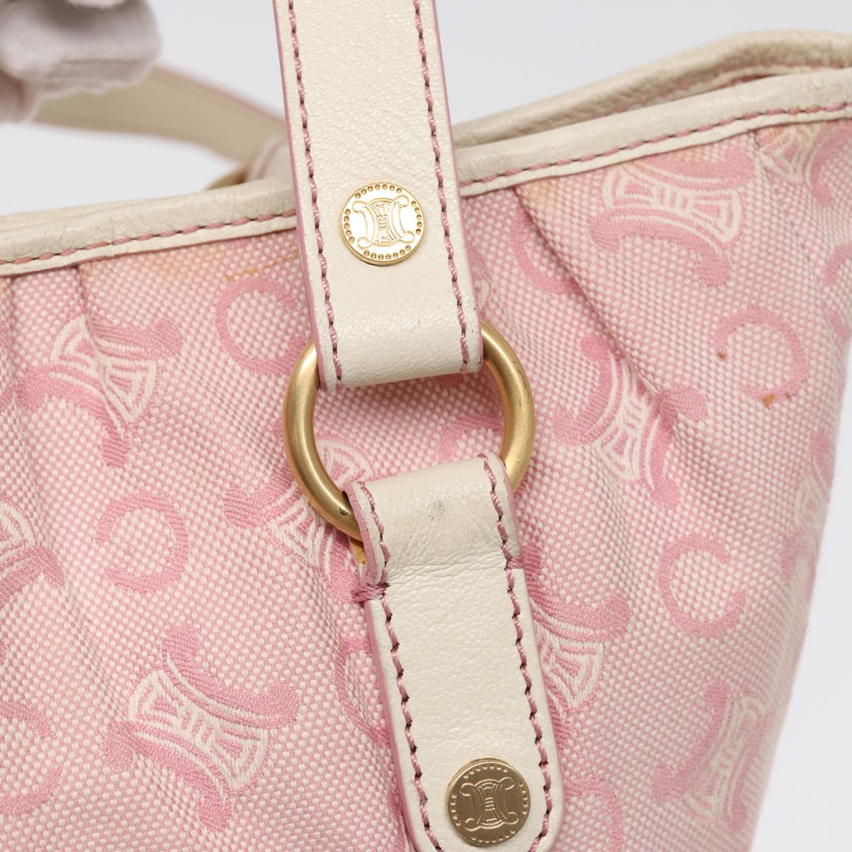 CELINE C Macadam Canvas Tote Bag Pink White Auth 84440