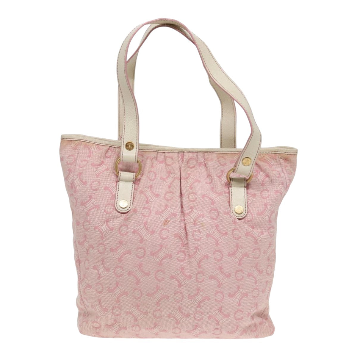 CELINE C Macadam Canvas Tote Bag Pink White Auth 84440