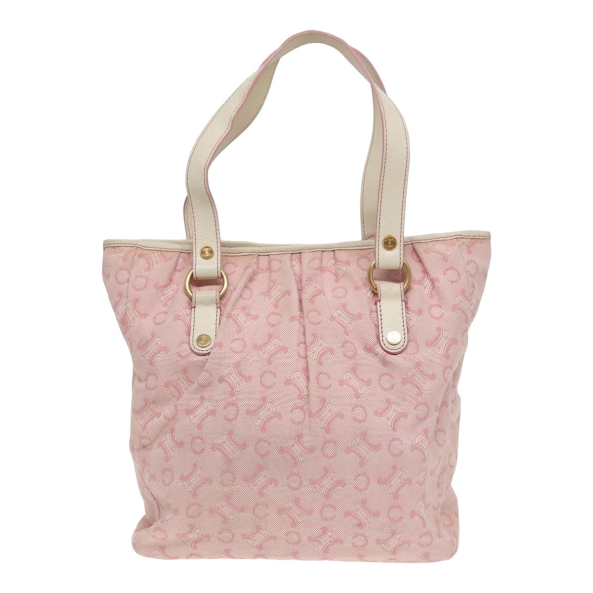 CELINE C Macadam Canvas Tote Bag Pink White Auth 84440