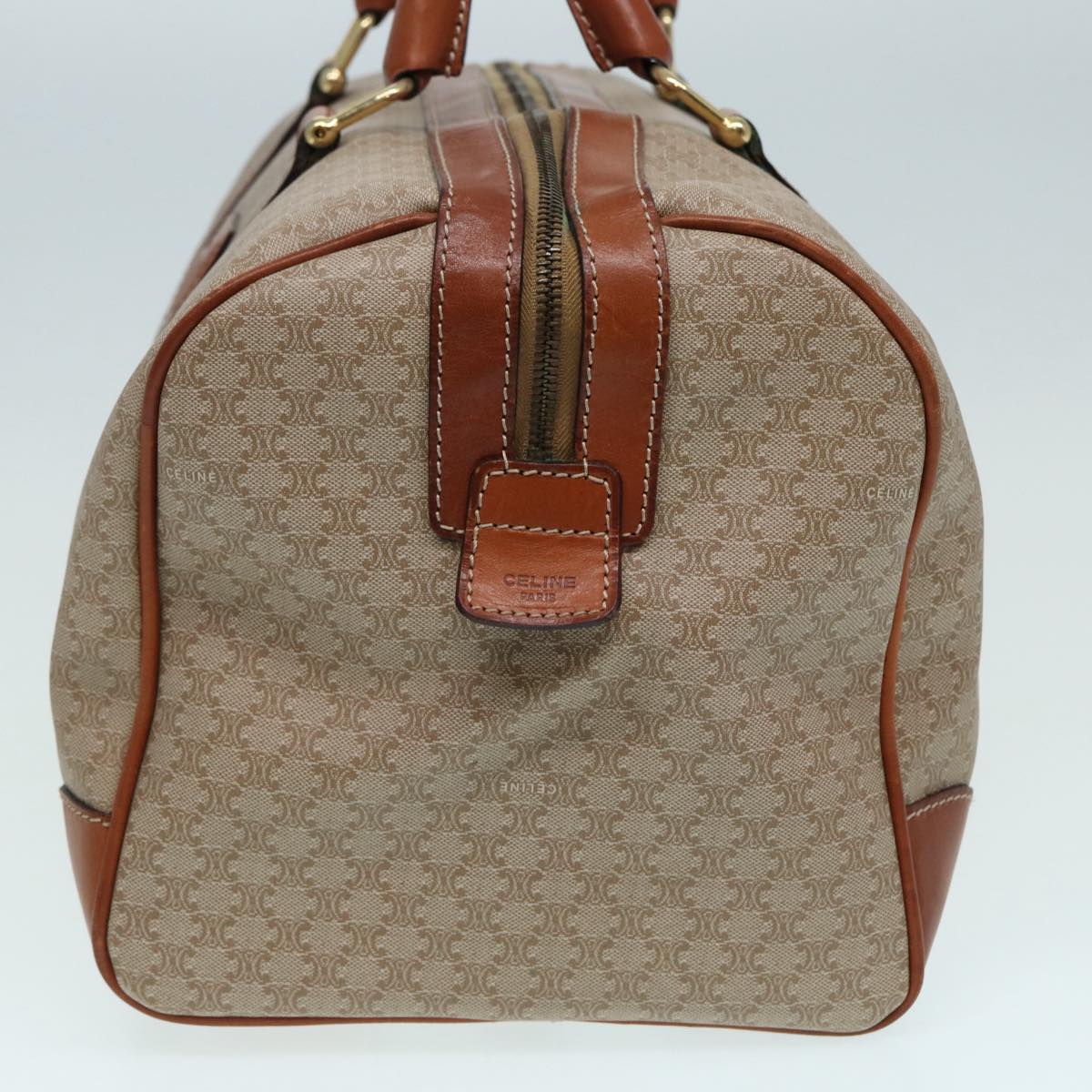 CELINE Macadam Canvas Boston Bag Beige Auth 84441