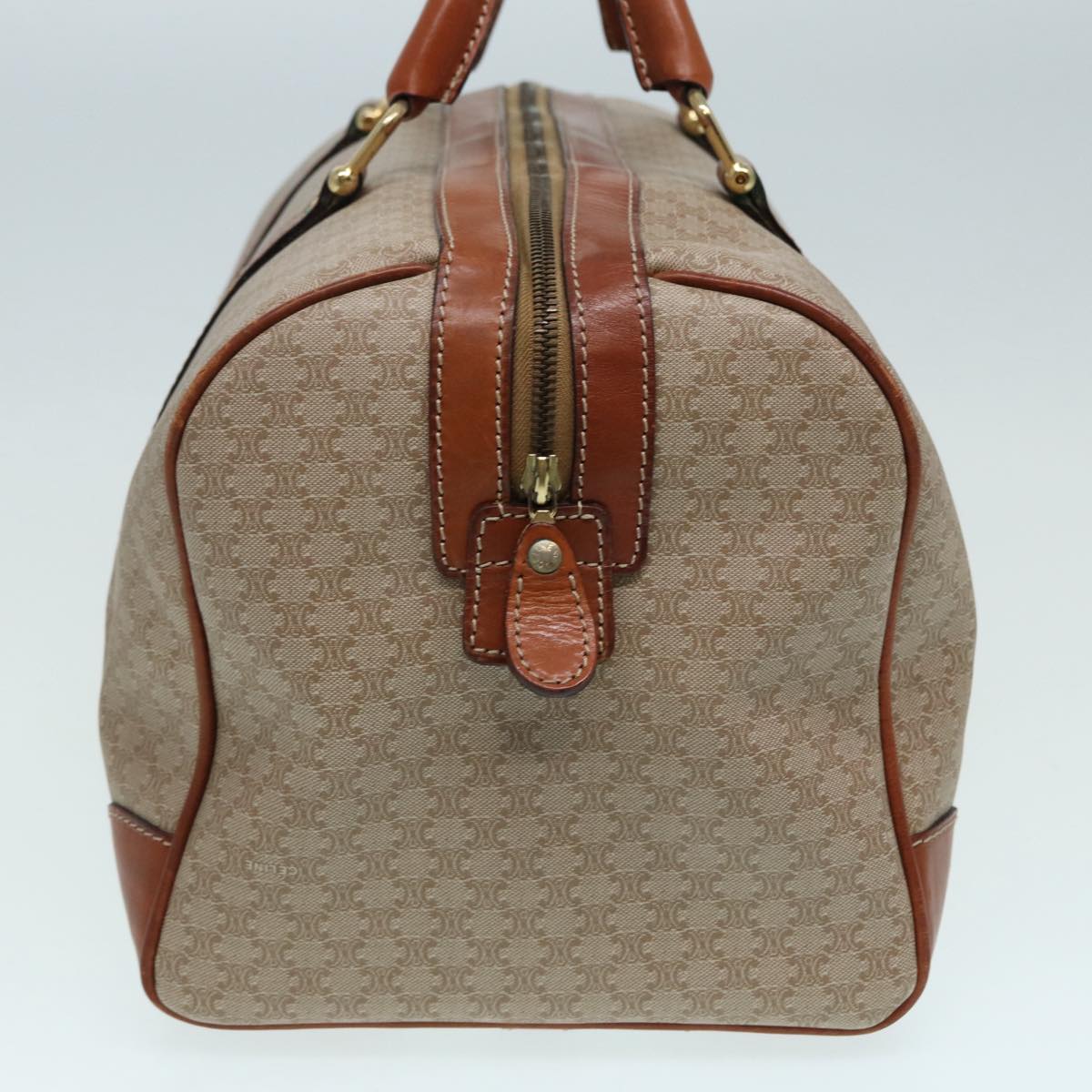 CELINE Macadam Canvas Boston Bag Beige Auth 84441