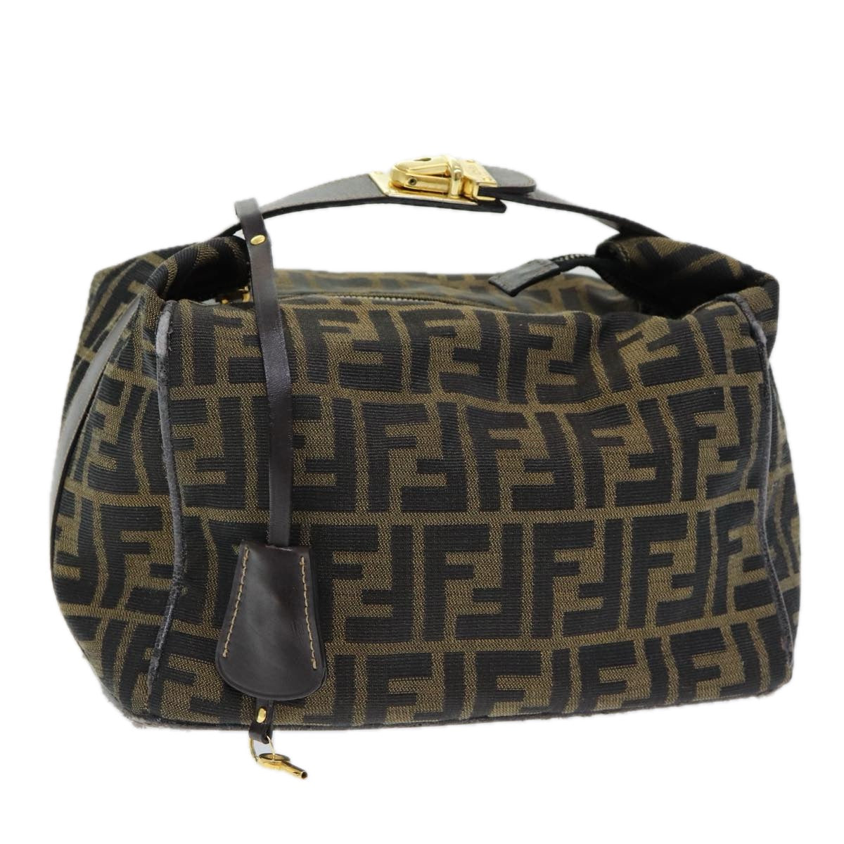 FENDI Zucca Canvas Vanity Pouch Brown Black Auth 84448