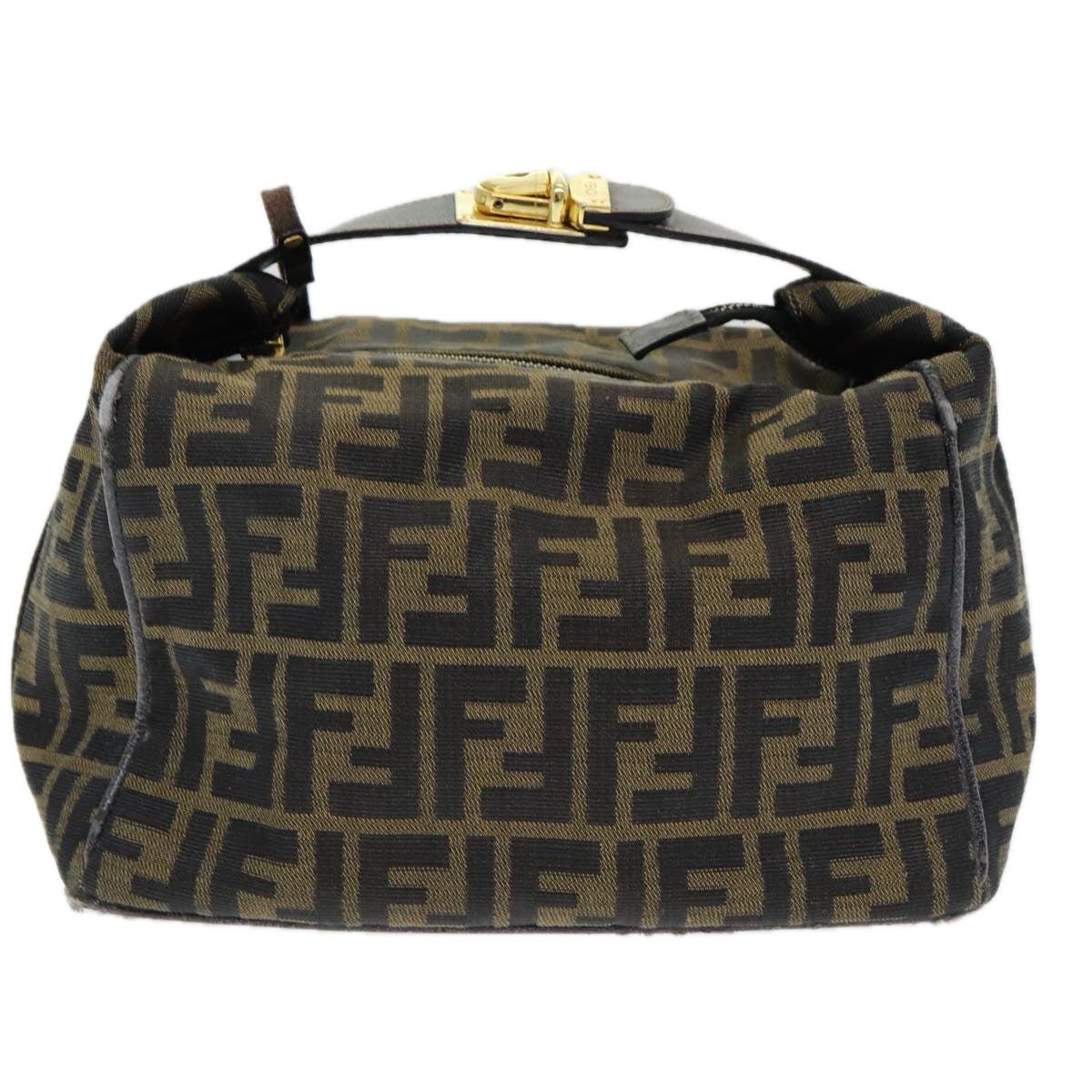 FENDI Zucca Canvas Vanity Pouch Brown Black Auth 84448