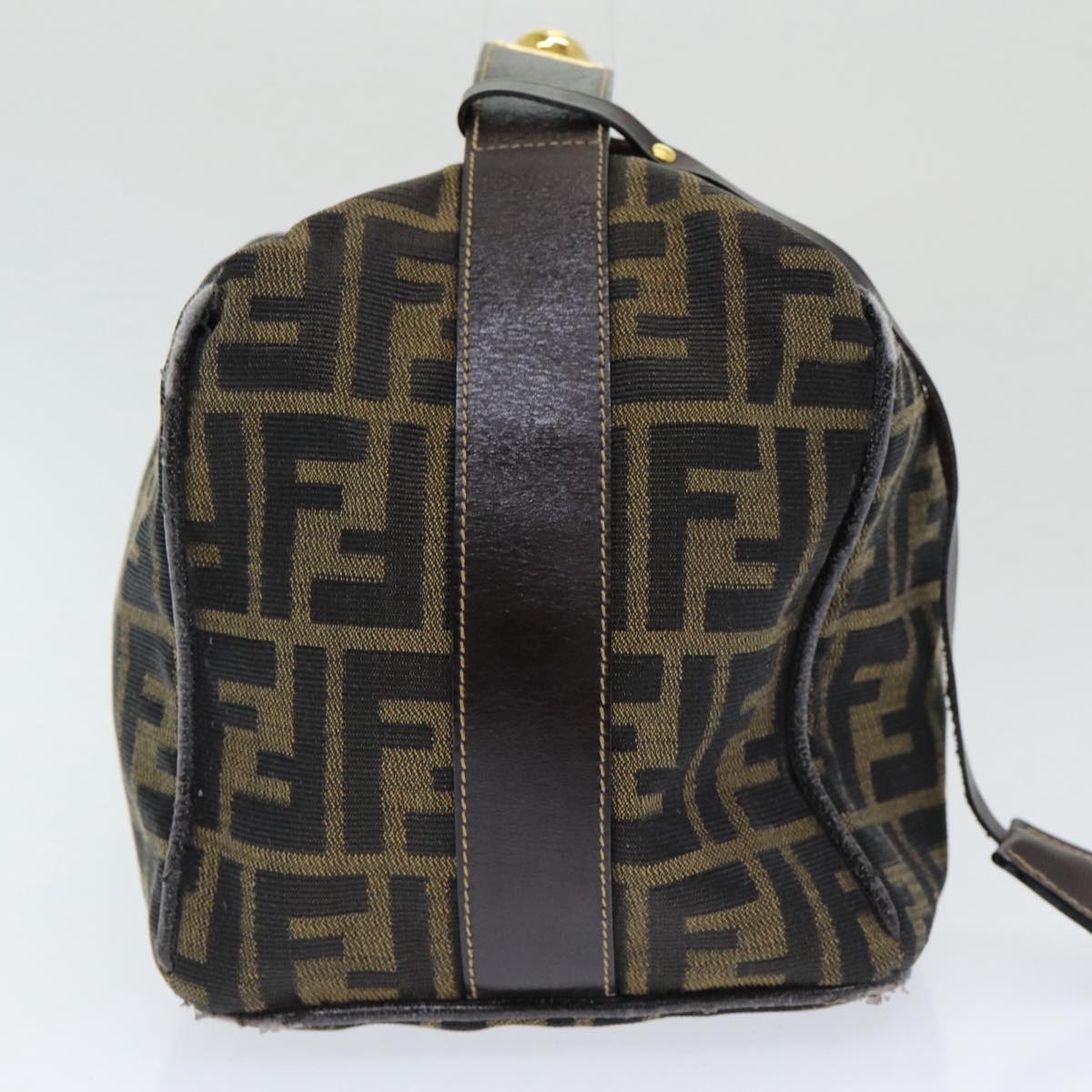 FENDI Zucca Canvas Vanity Pouch Brown Black Auth 84448